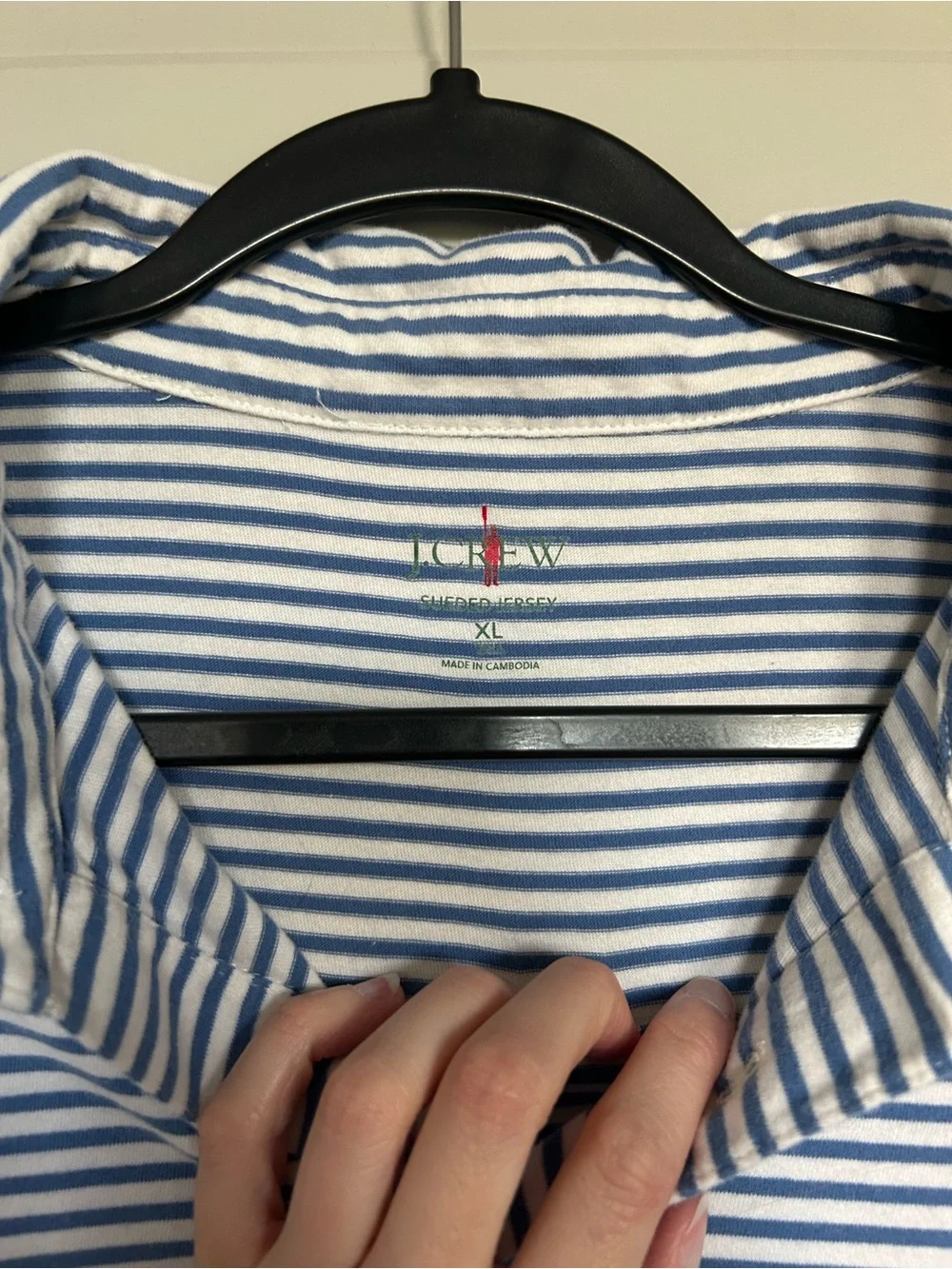 J. Crew Short-Sleeve Striped Polo Sueded Jersey in White and Navy
